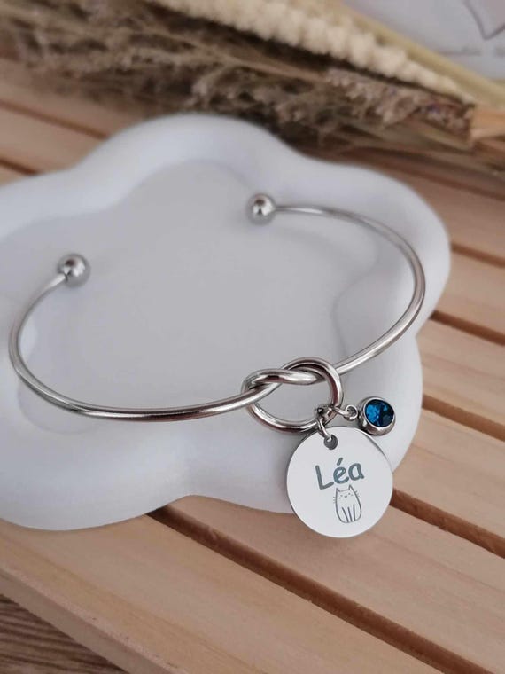 Personalized adjustable stainless steel bangle bracelet – Engraved with first name, initials or message – Gift for women, couple bracelet, mother, friend