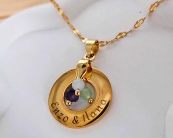 Personalized gold-plated stainless steel necklace – Engraved circle with – first name, sweet word or pictogram – women's gift – birth