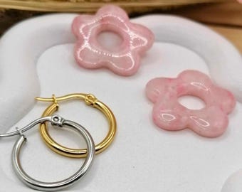 Powder pink full flower earrings – Softness & originality – unique handmade in an artisanal way – Gift for women