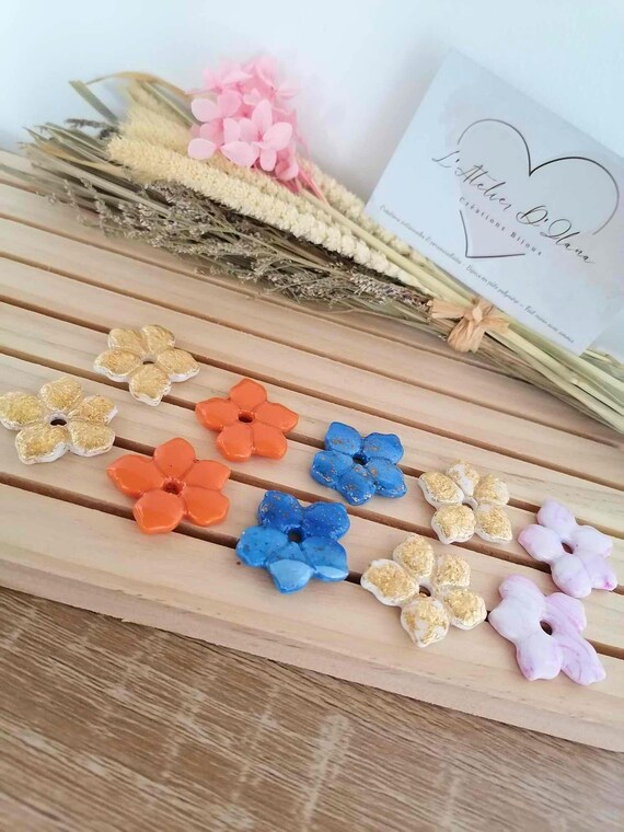 Flower earrings - Floral elegance in polymer clay - handmade - interchangeable, Birthday gift, child, woman, girl.