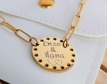 Personalized Necklace with Openwork Medals in Stainless Steel - Mom Gift, Heart Name Gift, Grandma Gift, Birth Gift, Valentine's Day