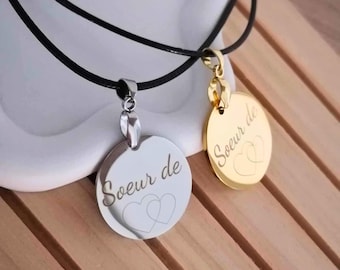 Personalized engraved necklace – 25mm stainless steel medal – First name jewelry, sister, godmother, mom – Personalized women’s gift