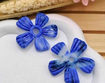 Interchangeable blue striped flower earrings – Original design – unique handmade – Women’s gift