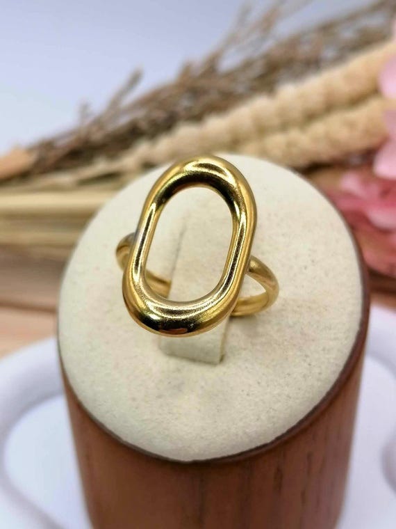 Adjustable Stainless Steel Ring - Minimalist Oval Ring - Soft Elegance - Gold Color - Trendy Ring - Hypoallergenic Jewelry