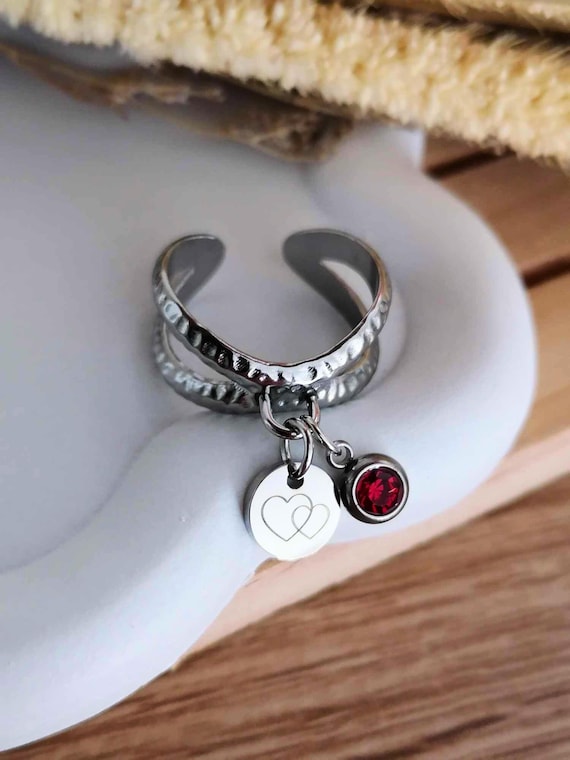 Customizable Stainless Steel Adjustable Ring - Initial Charm, Astrological Sign or Symbol - Unique Women's Jewelry Gift - Handmade Jewelry