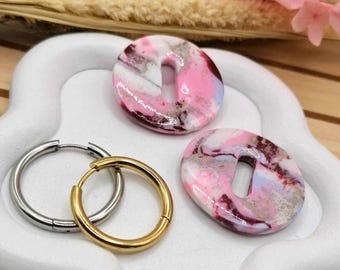 Pink Marbled Earrings – Modern Organic Design – Unique Handmade – Women’s Gift