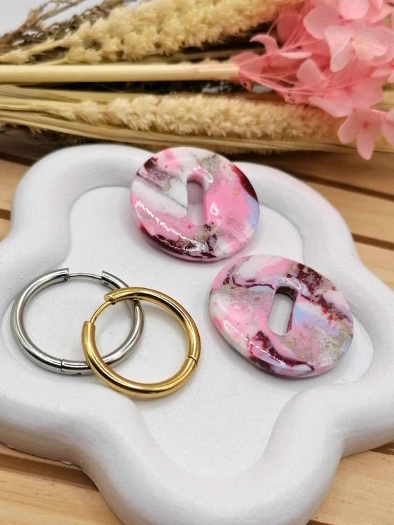 Pink Marbled Earrings – Modern Organic Design – Unique Handmade – Women’s Gift