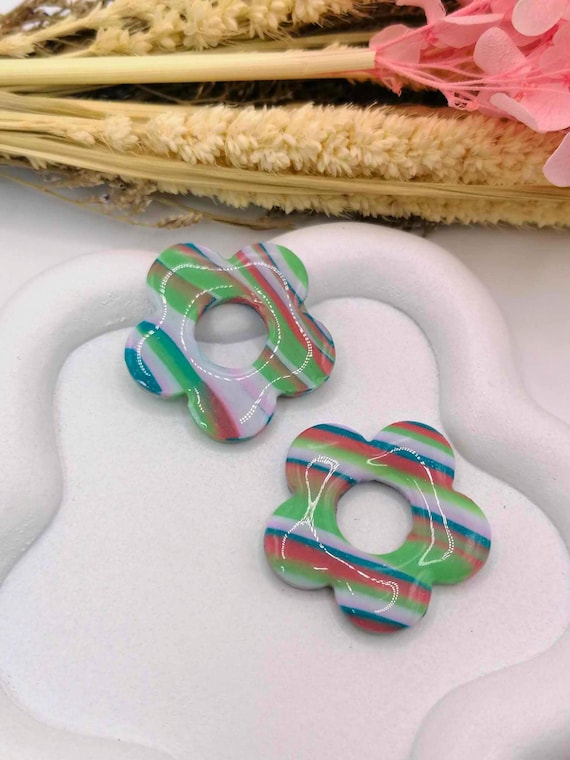 Interchangeable earrings with pastel and floral multi-colored terrazzo effect – unique handmade in an artisanal way – Gift for women