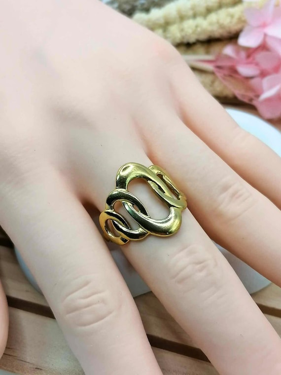 Adjustable Stainless Steel Ring - Artistic Wave Ring - Soft Elegance - Gold Color - Trendy Ring - Hypoallergenic Jewelry