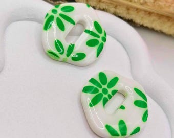 Green floral pattern interchangeable earrings, modern style - unique handmade in an artisanal way - Gift for women