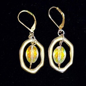 Vintage AB Crystal and Gold-plated Dangle Earrings