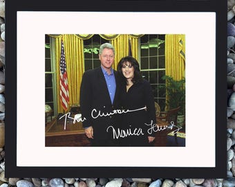 Bill Clinton & Monica Lewinsky Historical Poster Print with Reprint Autographs | U.S. Presidential Scandal Photo Wall Décor