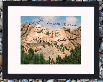 Mount Rushmore Monument Poster Print with Reprint Autographs | U.S. Presidents Historical Landmark Wall Décor