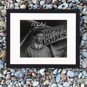 Charles Lindbergh Poster Photo with Reprint Autograph – American Aviator, Spirit of St. Louis Flight History – Framed or Unframed