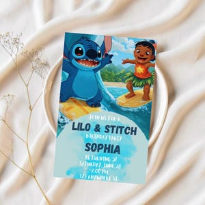 Stitch Birthday Invitation – Lilo and Stitch Editable Digital Download | Printable Party Invite | Editable in Canva | Instant Download