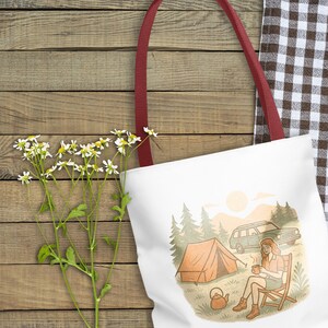 Cozy Camping Tote Bag | Vintage Car Campfire Scene Canvas Bag | Outdoor Adventure Nature Lover Gift | Hiker Coffee Travel Tote