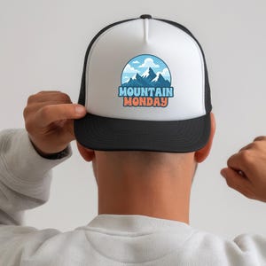 Mountain Monday Trucker Hat | Adventure Snapback with Mountain Graphic | Outdoorsy Monday Motivation Cap for Hikers & Nature Lovers