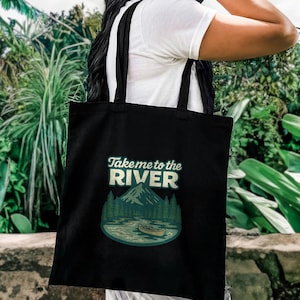 Take Me To The River Tote Bag | Canoe Adventure Nature Canvas Tote | Eco-Friendly Bag for River Trips, Kayaking, and Nature Getaways