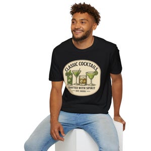 Classic Cocktails Unisex T-Shirt, Casual Bar Tee, Cocktail Enthusiast Gift, Summer Party Apparel, Funny Drink Shirt