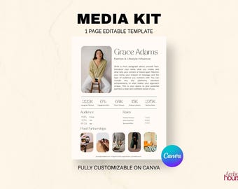 Influencer Media Kit Template Canva | 1 Page Press Kit | Editable Digital Download for Creators, Entrepreneurs & UGC Brands