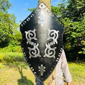 Medieval Knight Templar Shield: Blackened Steel Battle Crusader Shield