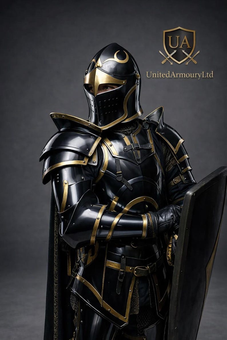 Black Knight Full Armor Set – Steel LARP Cosplay Costume – Medieval ...