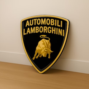 Lamborghini Holzschild Wanddeko – Automarken Logo Schild aus Sperrholz – Geschenkidee für Männer, Garage & Werkstatt Deko