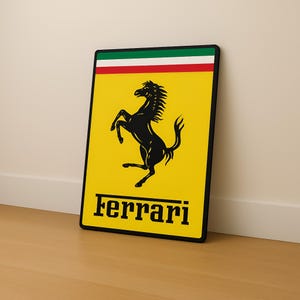 Ferrari Holzschild Wanddeko – Automarken Logo Schild aus Sperrholz – Geschenkidee für Männer, Garage & Werkstatt Deko - Ferrari Deko