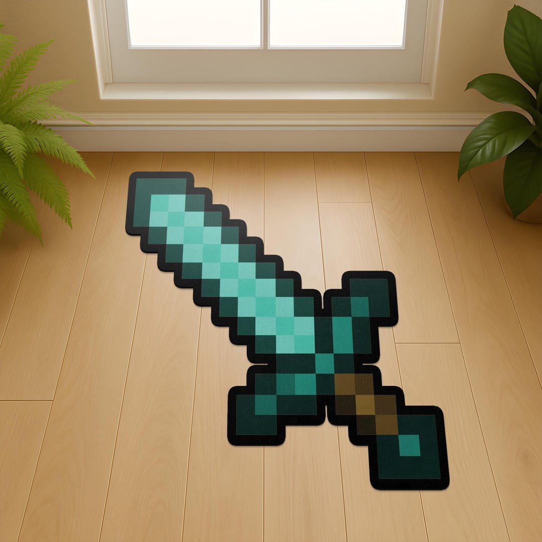 Custom Diamond Sword Minecraft Rug – Pixel Gamer Mat | Gaming Room ...