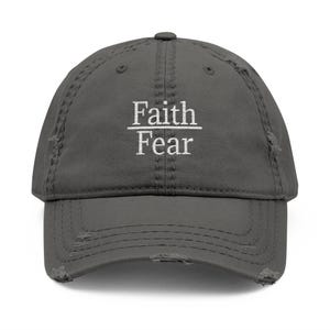 Embroidered Distressed Dad Hat, Vintage Faith Over Fear Cap, Christian Baseball Cap, Inspirational Hat, Retro Dad Hat