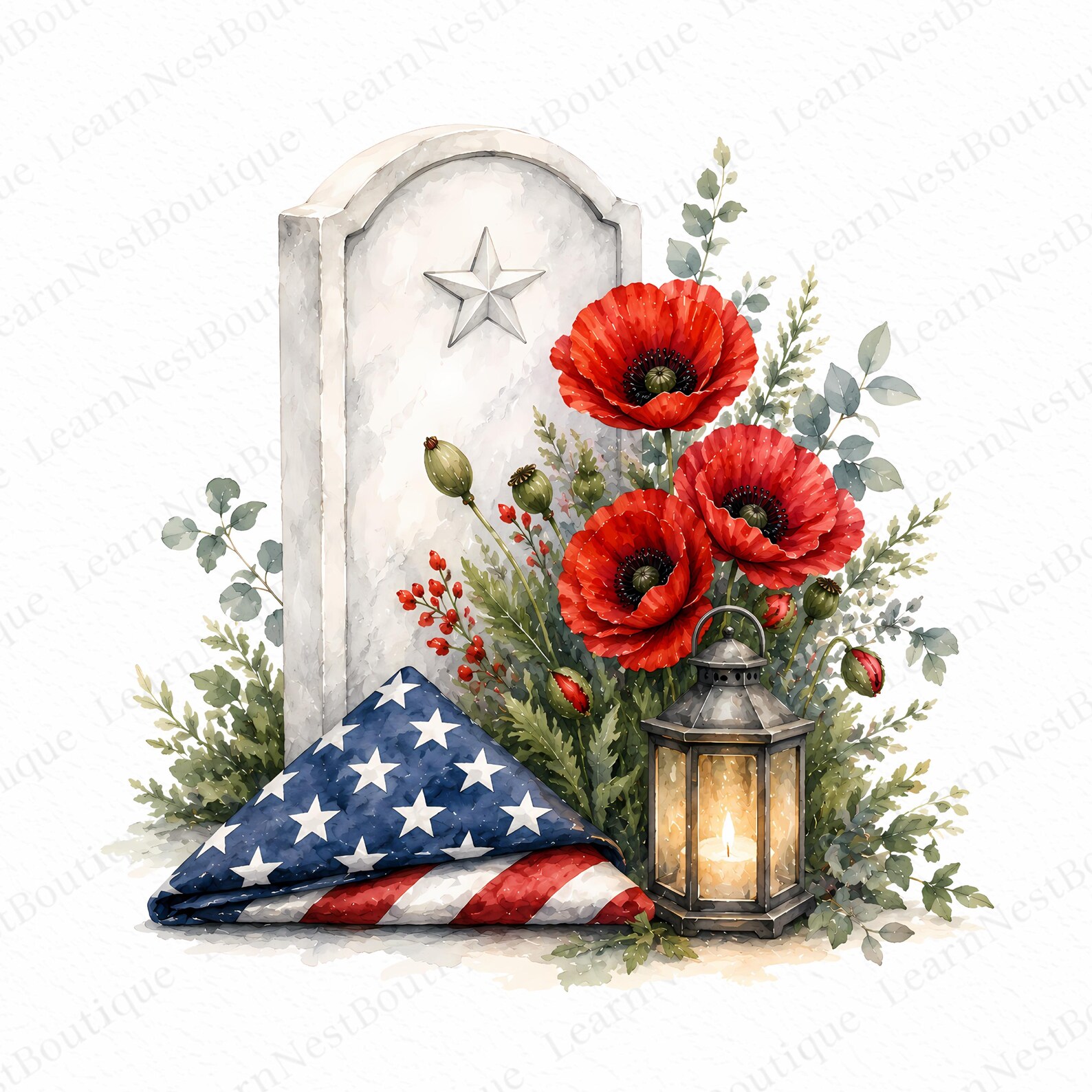 Watercolor Memorial Day Clipart Bundle | 22 Patriotic Poppy and ...