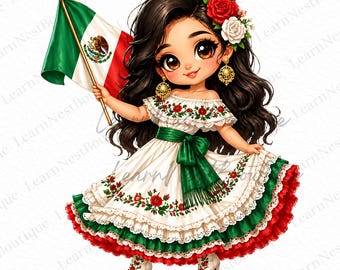 Bundle PNG Cinco de Mayo Chibi Girl, 6 cliparts jolie fille mexicaine, Fiesta Latina Doll, Sombrero Sublimation, téléchargement numérique