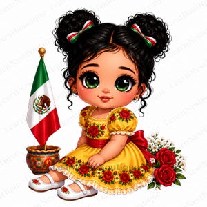 Chibi Mexican Baby Girl PNG Bundle, 14 Cute Latina Girl Clipart, Fiesta Mexicana Sublimation, Hispanic Doll PNG