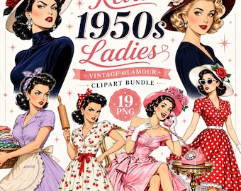 Bundle PNG femmes rétro, Clipart femme au foyer des années 1950, éphémères dames vintage, personnes coupes difficiles, Art de scrapbooking Journal