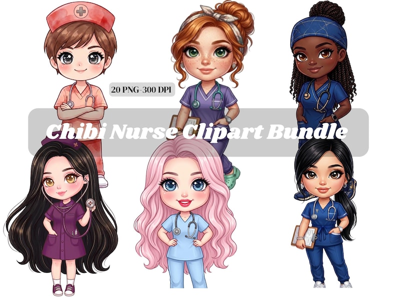Chibi Nurse Clipart Bundle 20 PNG, Medical Worker Illustration, Nurse ...