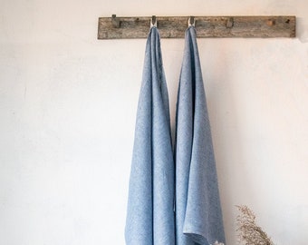 Blue linen towel Men herringbone towel Lake house bath sheet Stone washed body throw towel Traveler vegan towel Eco friendly present towel