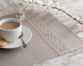 Natural Linen Placemats Set of place mats Wedding dinner table decor mats Breakfast casual lace placemats Rustic farmhouse place setting