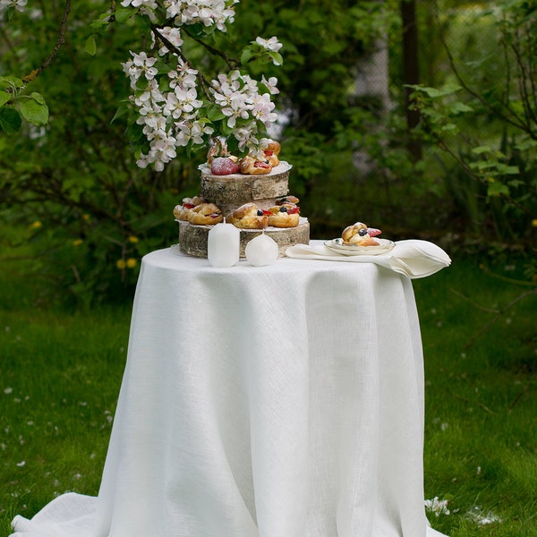 Nappe ronde en lin, décoration de table de mariage, nappe naturelle beige, housse de table de douche, nappe de vie rustique, couleur personnalisée