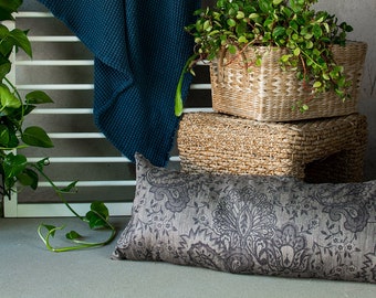 Long linen lumbar pillow cover  Natural Lumbar cover Black pillow throw Bench pillow cover  lumbar pillow cover Lumbar decorative cover