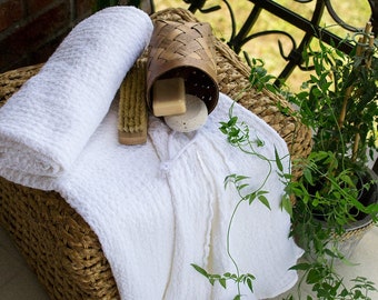 Weißes Leinentuch Massage Naturüberwurf Handtücher Rustikale Waffeltücher Großes Leinen Badetuch Saunatuch Stonewashed Körpertuch Strandlaken