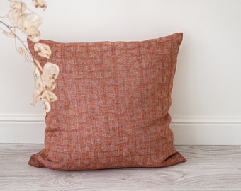 Damask terracotta pillow case with zipper Soft linen sofa lumbar cover Comfy boho decorative cushions Rusty farmhouse couch throw pillows