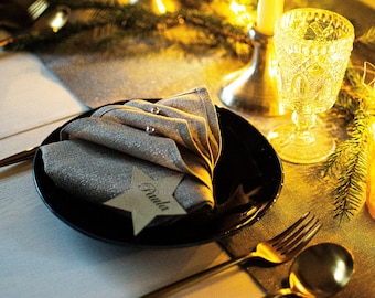 Sparkling natural linen napkins with silver Christmas metallic table decor New Year party dinner napkins Shine set 2, 4, 6, 8 napkins cloth