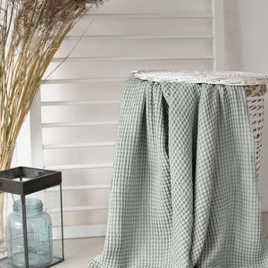 Light grey linen throw blanket Washed bedspread bed cover Boho home decor sofa comforter Her gift blanket  Beach rug outdoor terrace blanket