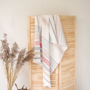 White striped with color linen bath towels Rustic sauna body towels Thick massage throw towels set Large beach sheet Eco friendly throw