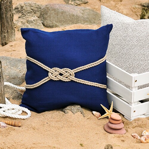 Linen Pillow Case Deep Blue Cover Nautical Cushion Beach Decor Etsy
