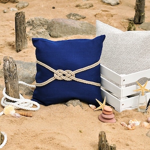 Linen Pillow Case Deep Blue Cover Nautical Cushion Beach Decor Pillow Case With Rope Navy Linen Pillow Throw Eco Friendly Cushion