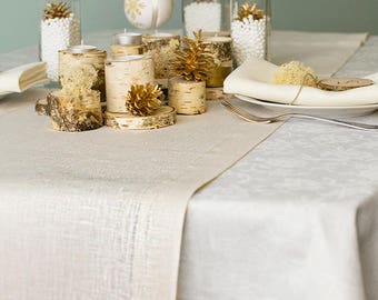 Gold table runner Woodland wedding dinner decor White Christmas linen Runner Metallic Table Decor Bridal Shower Decor Baby Shower Runner