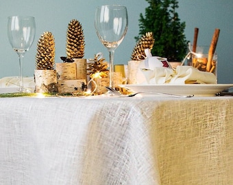 Gold Christmas tablecloth Sparkly linen custom tablecloth Wedding square cover Ivory long table cloth Banquet metallic decor tablescapes
