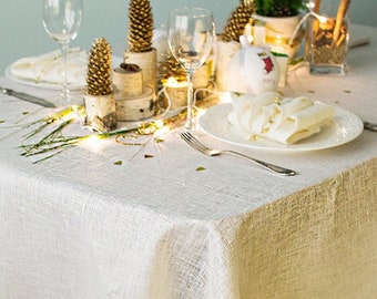Large gold tablecloth Wedding dinner table scapes Sparkly wide table cover Metallic table decor Christmas ivory linen shine table cloth