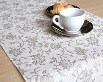 Linen Table Runner Wedding Damask Table Runner Bridal shower table decor Birthday table runner Boho Tabletop White Gray Floral home Decor